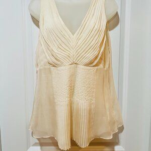 New DKNY 100% Silk Sleeveless Cream Colored Pleated Blouse, Size 14 NWOT